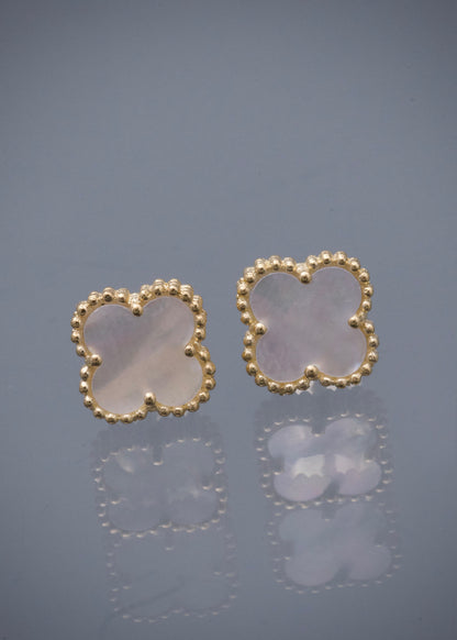 Topos lucky clover piedra blanca 2.2gr / Largo 0.8cm / Oro Amarillo Nac P