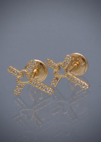 Topos cruz corazon con swarovski blanco 0.95gr / Largo 1.1cm / Oro Amarillo Nac M