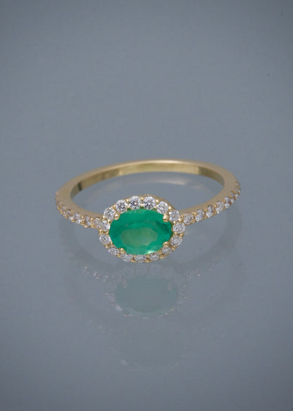 Solitario con 60pts de esmeralda y 28pts de diamantes 2.1gr / TALLA 5 / Oro Amarillo (Joya) M