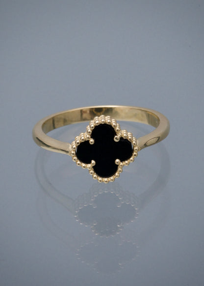 Anillo lucky clover piedra negra 3.1gr / Talla 5 3/4 — Oro Amarillo
