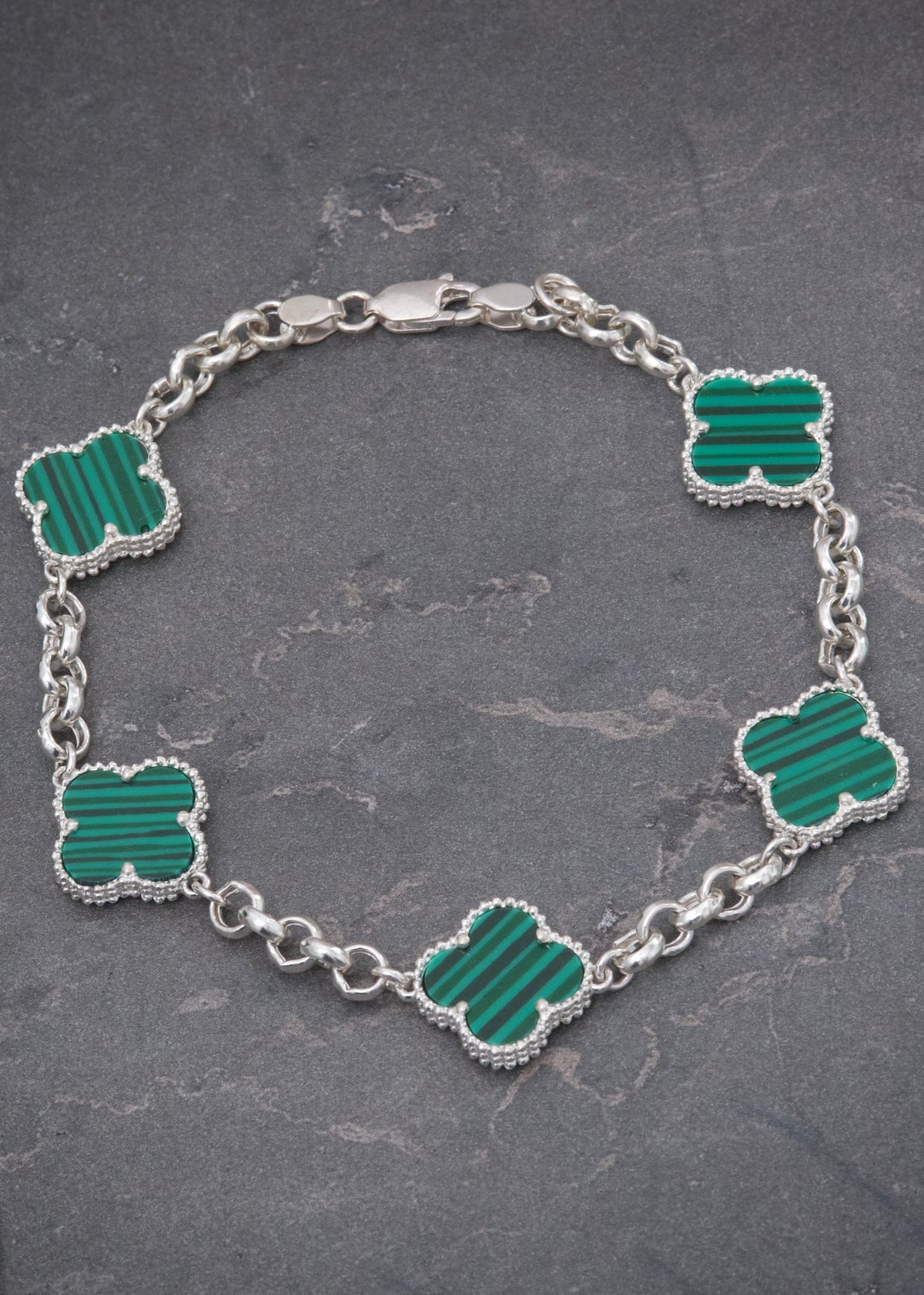 Pulso Lucky Clover Piedra Verde 7.6gr / 20cm / 13mm — Plata 925