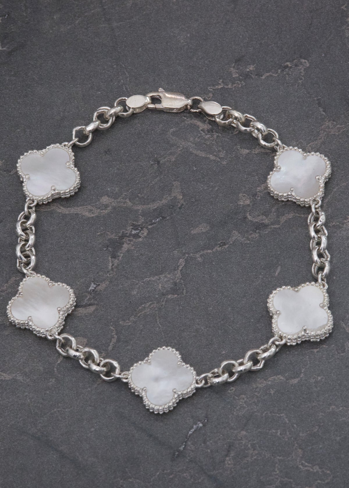 Pulso Lucky Clover Piedra Blanca 8.6gr / 20cm / 14mm — Plata 925
