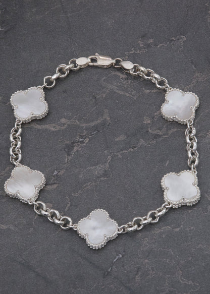 Pulso Lucky Clover Piedra Blanca 8.4gr / 20cm / 14mm — Plata 925