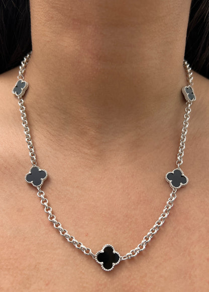 Cadena Lucky Clover Piedra Negra 13.55gr / 50cm / 4.5mm — Plata 925