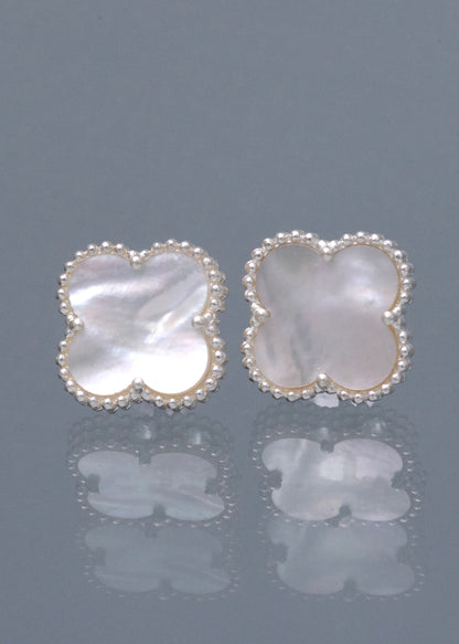 Topos Lucky Clover Piedra Blanca 3.15gr / 1.2cm / 12mm — Plata 925