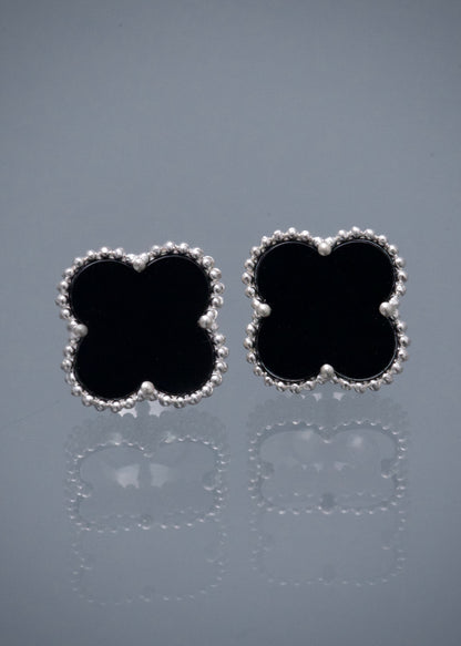Topos Lucky Clover Piedra Negra 3.15gr / 1.2cm / 12mm — Plata 925