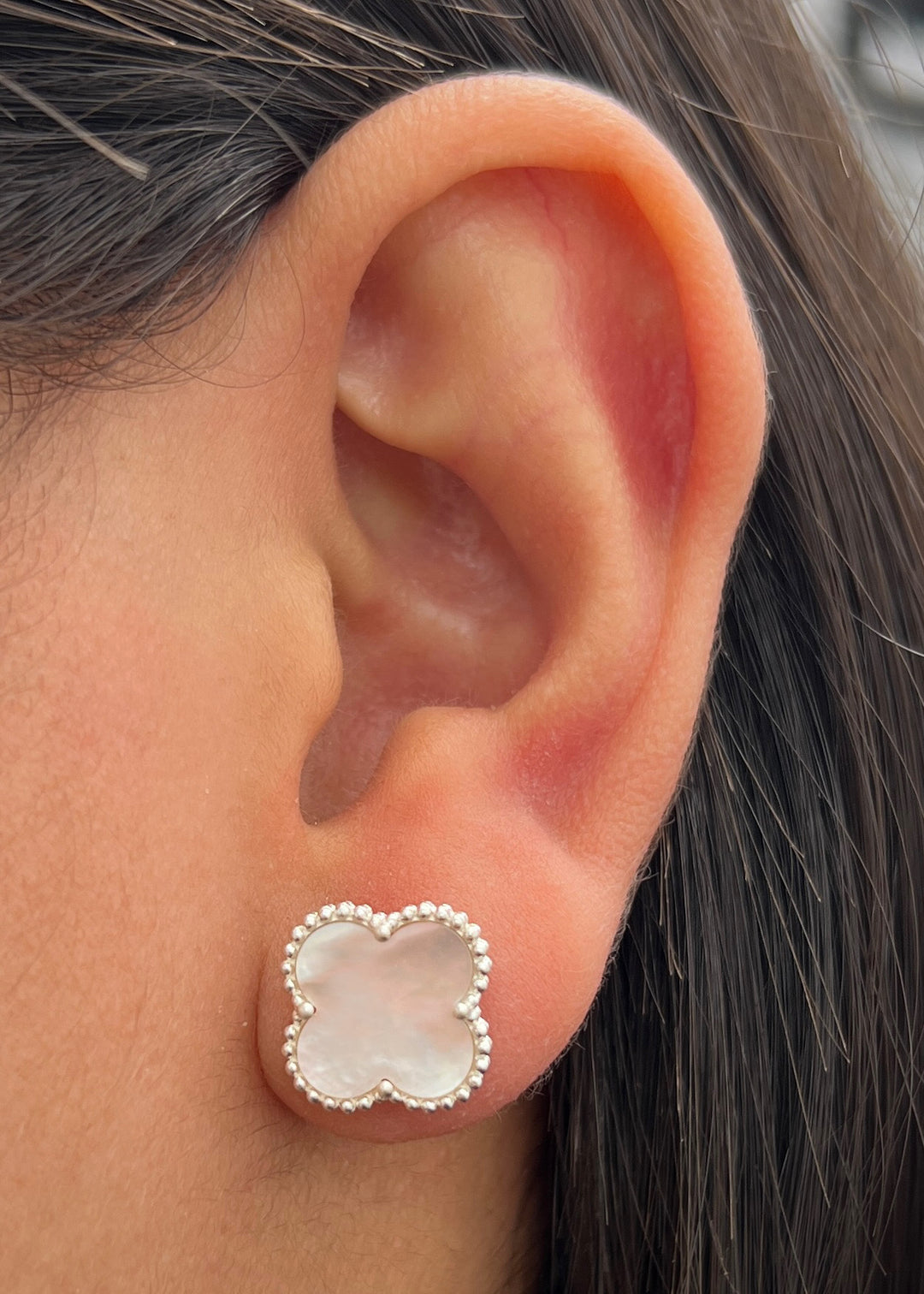 Topos Lucky Clover Piedra Blanca 3.15gr / 1.2cm / 12mm — Plata 925