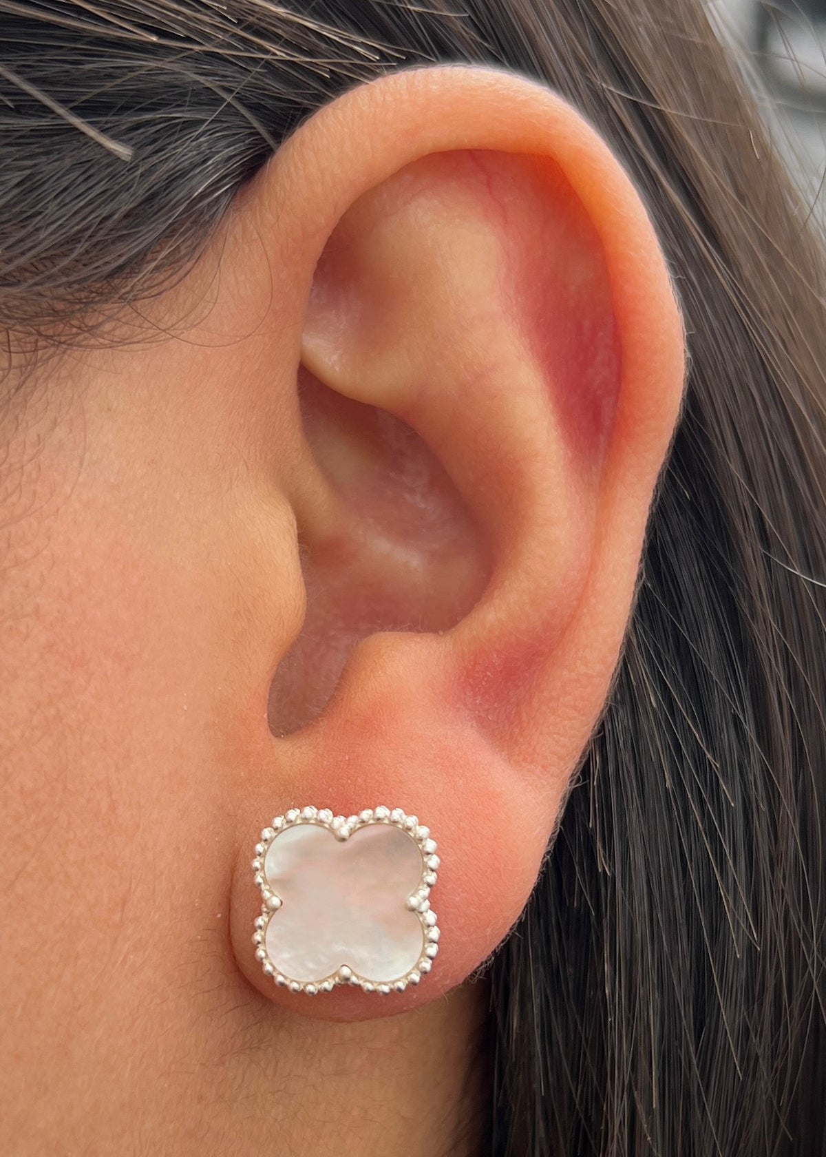 Topos Lucky Clover Piedra Blanca 3.15gr / 1.2cm / 12mm — Plata 925