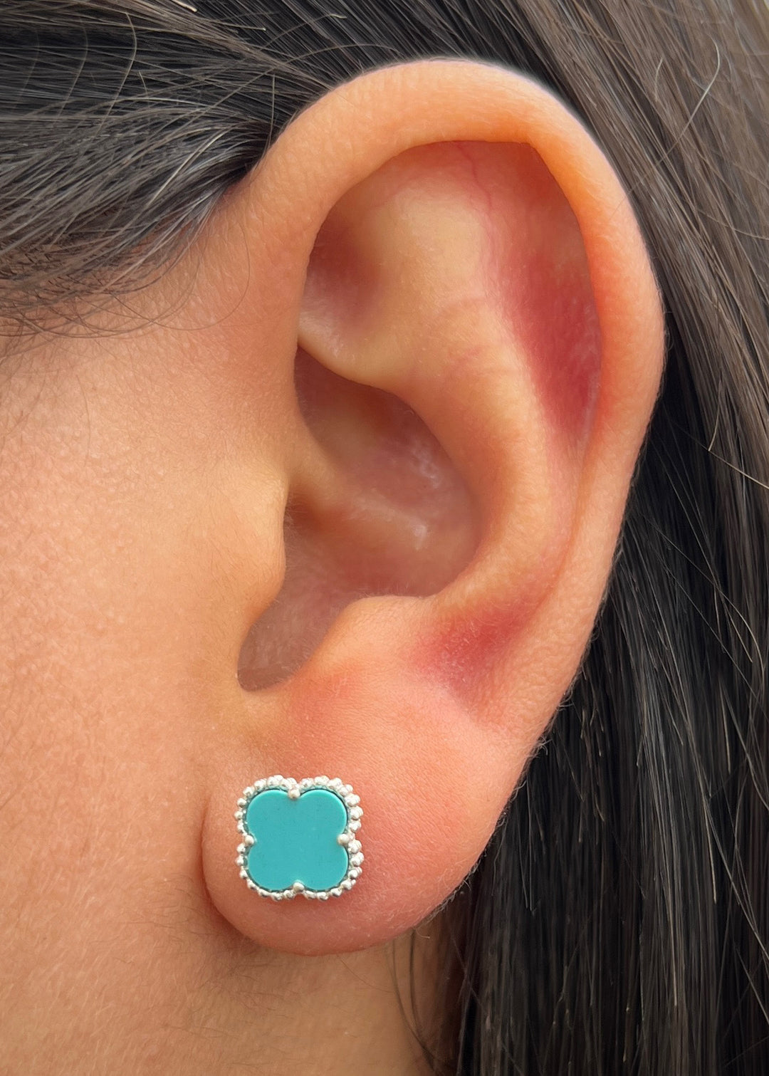Topos Lucky Clover Piedra Azul 1.8gr / 0.8cm / 8mm — Plata 925