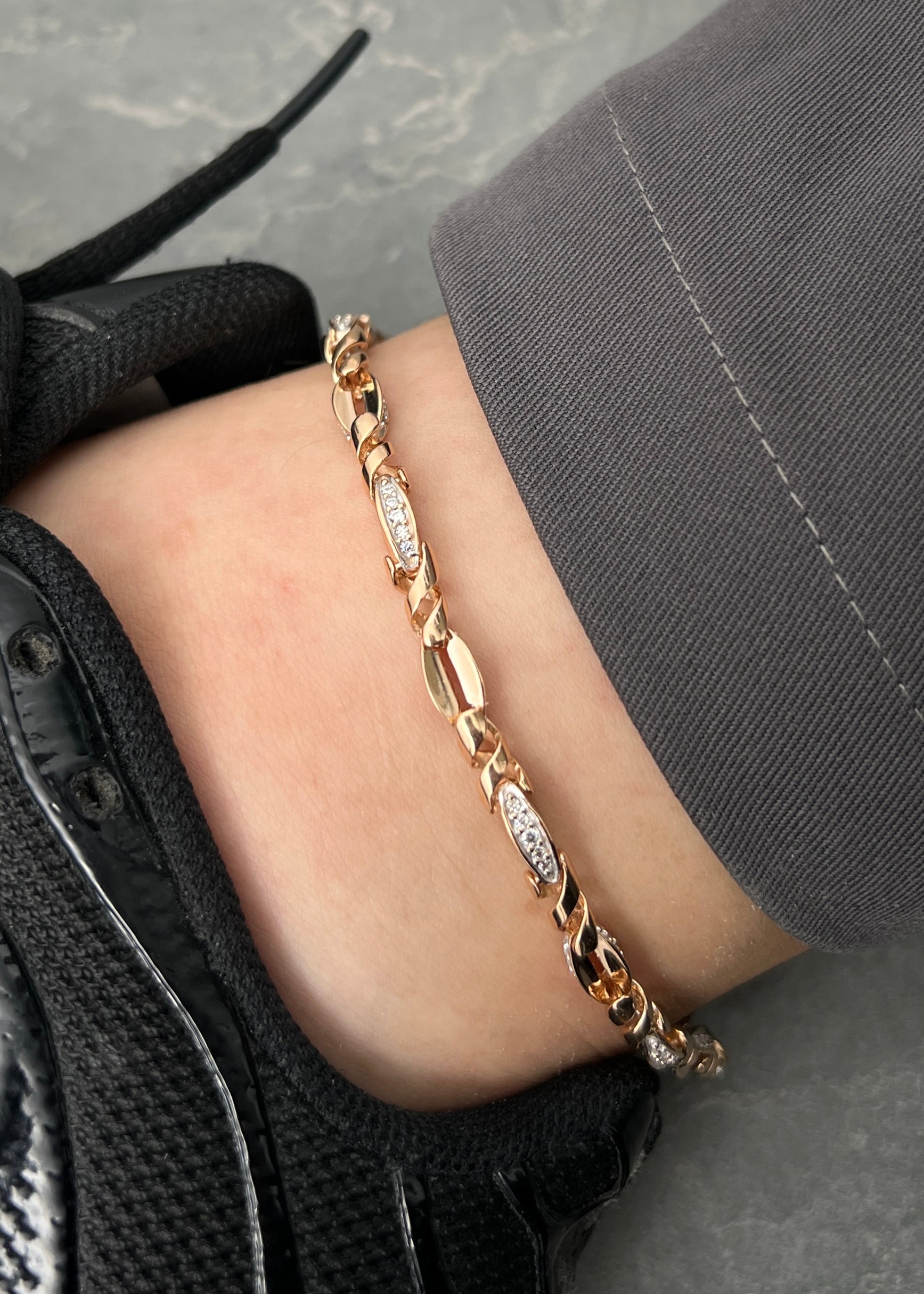 Tobillera rustica con swarovski blanco 24.4gr / Largo 27.5cm / Oro Rosado Nac B