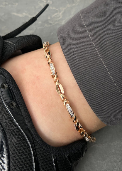 Tobillera rustica con swarovski blanco 24.4gr / Largo 27.5cm / Oro Rosado Nac B