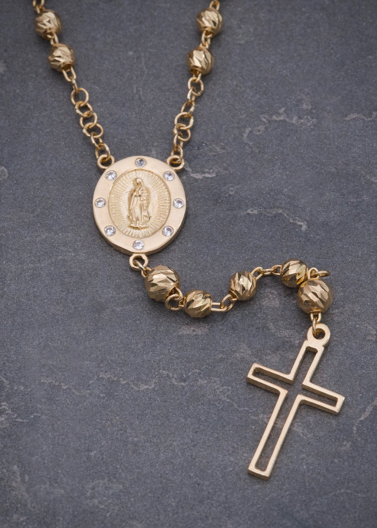 Rosario Virgen de Guadalupe con Swarovski 12.2gr / 50cm / 4mm — Oro Amarillo