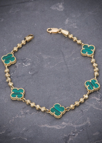 Pulso lucky clover piedra verde 7.6gr / Largo  17.5cm / Oro Amarillo Nac B