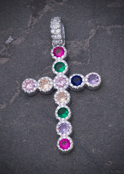 Dije cruz con swarovski multicolor 2.1gr / Largo 3cm / Plata P