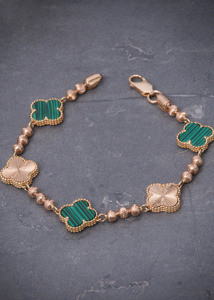 Pulso lucky clover piedra verde diamantado 15.8gr / Largo 20cm / Oro Rosado Nac B