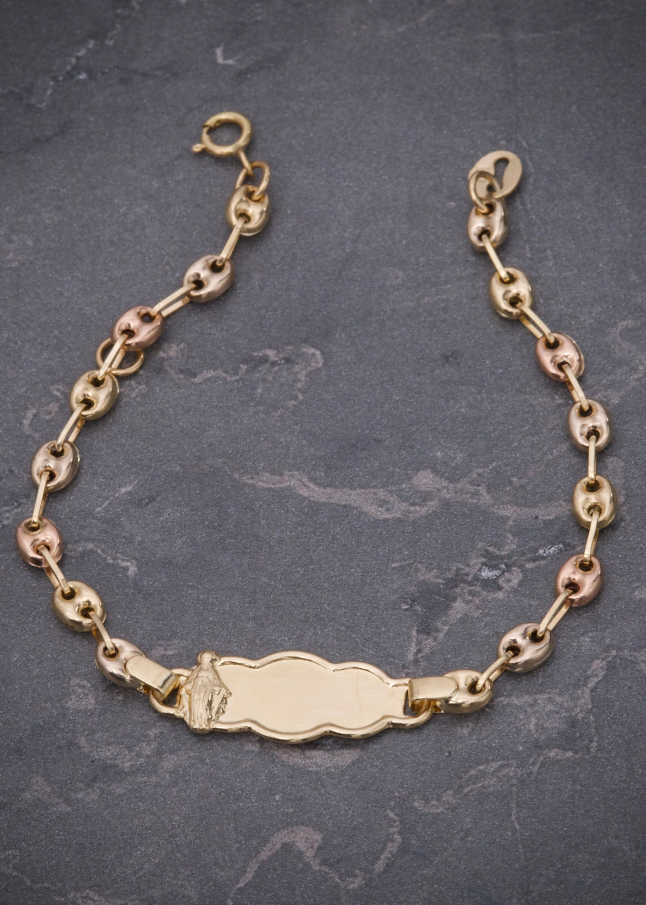 Pulso con placa virgen de la milagrosa 1.95gr / Largo 14.5cm / Tres Oros Nac M