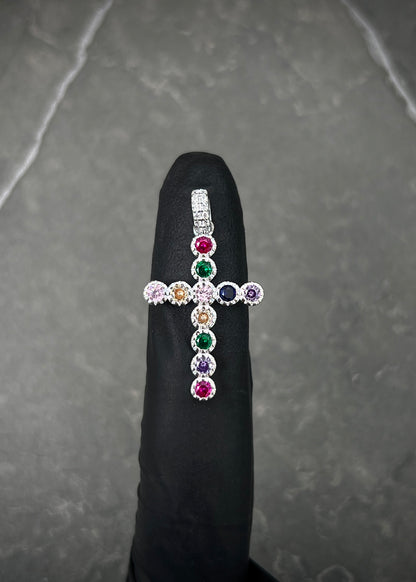 Dije cruz con swarovski multicolor 2.1gr / Largo 3cm / Plata P