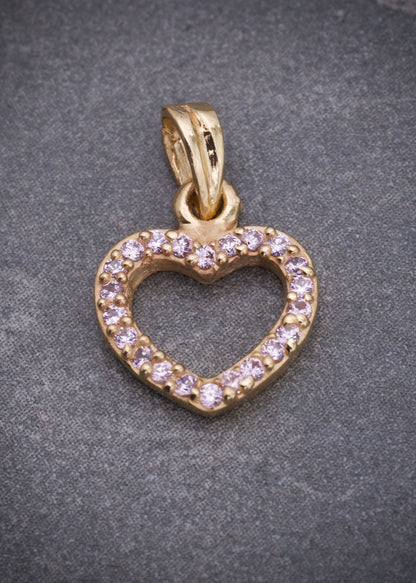 Dije corazon con swarovski rosa 0.95gr / Largo 1.5cm / Oro Amarillo Nac B