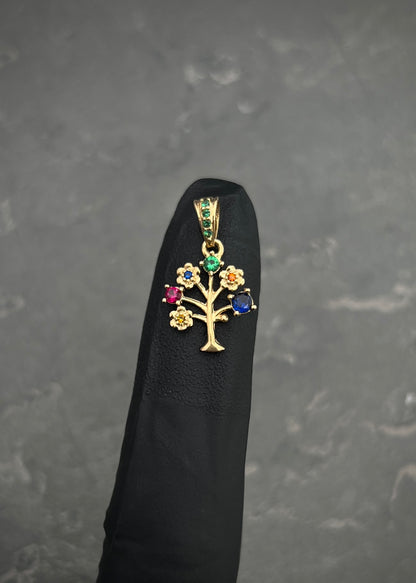 Dije arbol de la vida con swarovski multicolor 0.9gr / Largo 1.9cm / Oro Amarillo Nac B
