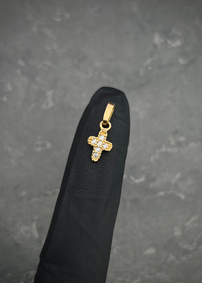 Dije cruz con swarovksi blanco 0.45gr / Largo 1.5cm / Oro Amarillo Nac B