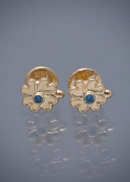 Topos trebol con swarovski azul 0.6gr / Largo 0.7cm / Oro Amarillo Nac M