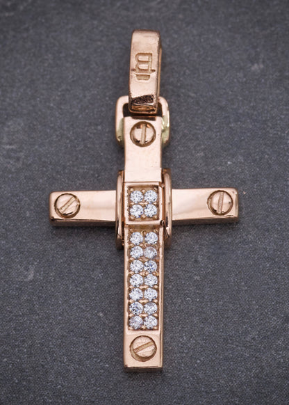 Dije cruz con swarovski blanco 1.8gr / Largo 2.5cm / Oro Rosado (Joya) B