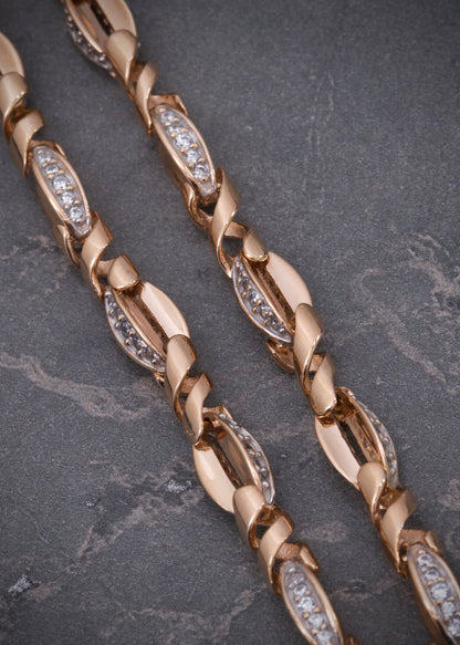 Tobillera rustica con swarovski blanco 24.4gr / Largo 27.5cm / Oro Rosado Nac B