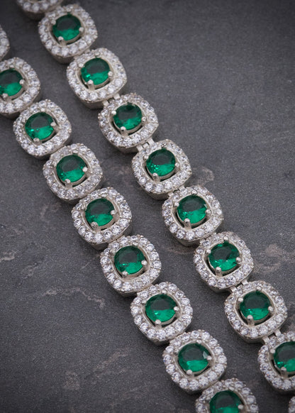 Cadena tenis con swarovski verde y blanco 49.35gr / Largo 45cm / Plata B