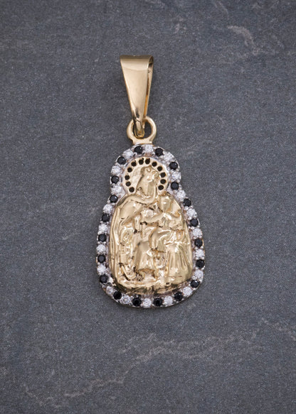 Dije Virgen del Carmen con Swarovski Negro y Blanco 2.35gr / 3cm / 13mm — Oro Amarillo