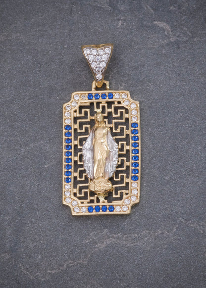 Dije Virgen de la Milagrosa con Swarovski Azul 3gr / 3cm / 13mm — Oro Amarillo