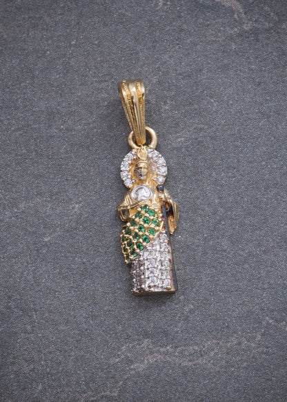 Dije San Judas con Swarovski Verde y Blanco 1.45gr / 2.3cm / 6mm — Oro Amarillo