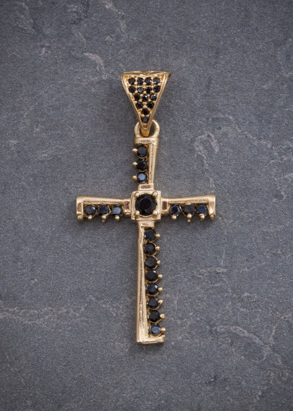 Dije Cruz con Swarovski Negro 3.95gr / 4cm / 20mm — Oro Amarillo