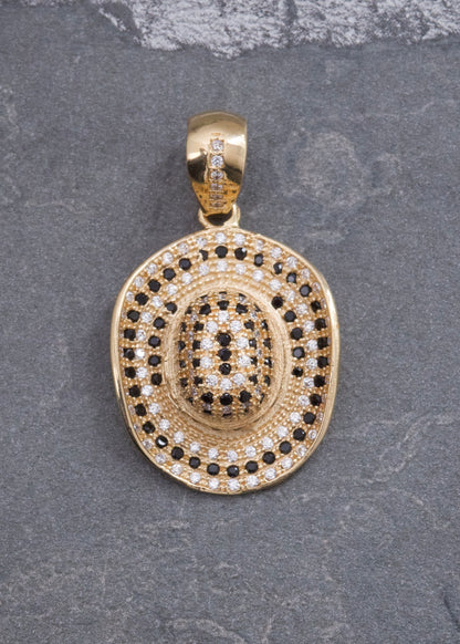 Dije Sombrero con Swarovski Blanco y Negro 6.1gr / 3.2cm / 19mm — Oro Amarillo