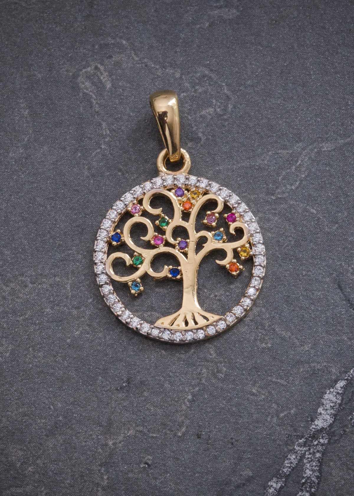 Dije Arbol de la Vida con Swarovskis 2.2gr / 2.7cm / 18.4mm — Oro Amarillo