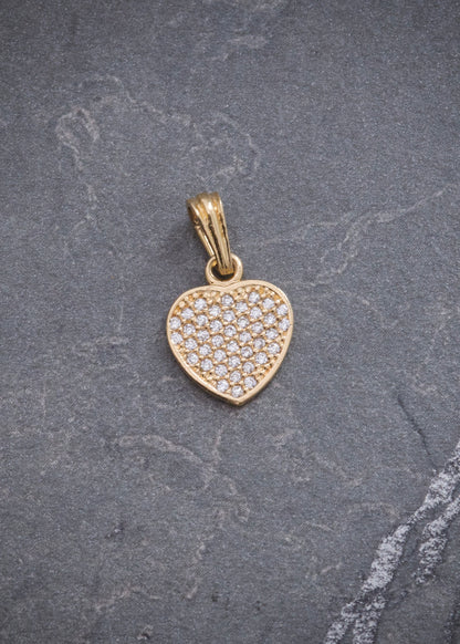 Dije Corazon con Swarovski Blanco 1.15gr / 1.7cm / 10.4mm — Oro Amarillo