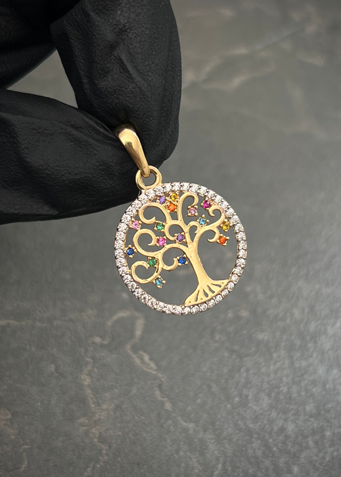 Dije Arbol de la Vida con Swarovskis 2.2gr / 2.7cm / 18.4mm — Oro Amarillo