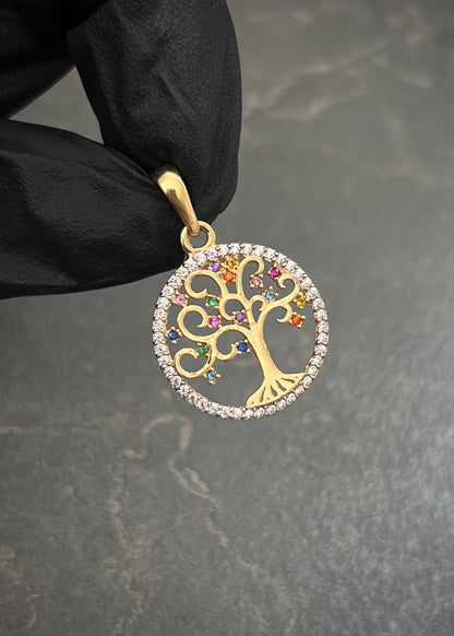 Dije Arbol de la Vida con Swarovskis 2.2gr / 2.7cm / 18.4mm — Oro Amarillo