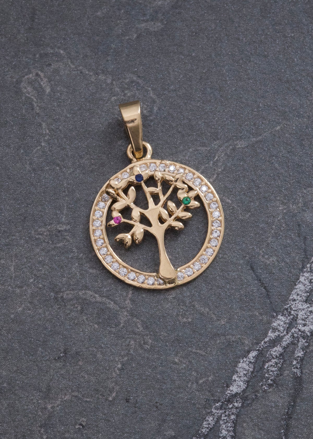 Dije Arbol de la Vida con Swarovskis 1.6gr / 2.4cm / 16.3mm — Oro Amarillo