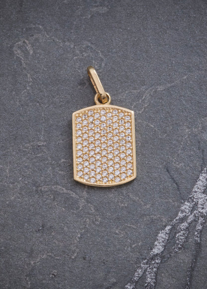 Dije Placa con Swarovski Blanco 1.9gr / 2.3cm / 11.4mm — Oro Amarillo