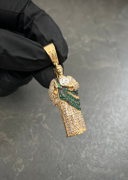 Dije San Judas con Swarovski Verde y Blanco 7.3gr / 5cm / 17mm — Oro Amarillo