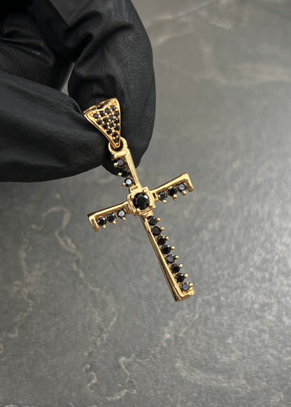 Dije Cruz con Swarovski Negro 3.95gr / 4cm / 20mm — Oro Amarillo