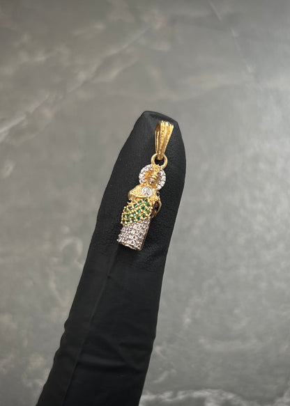 Dije San Judas con Swarovski Verde y Blanco 1.45gr / 2.3cm / 6mm — Oro Amarillo