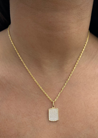 Dije Placa con Swarovski Blanco 1.9gr / 2.3cm / 11.4mm — Oro Amarillo