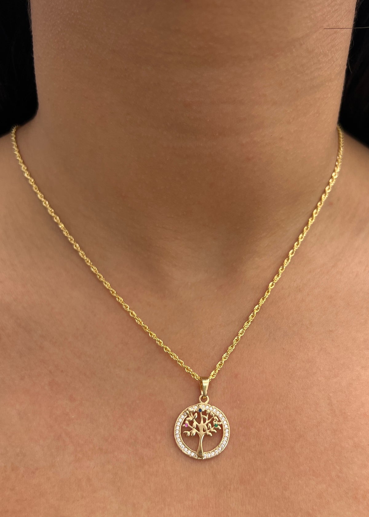 Dije Arbol de la Vida con Swarovskis 1.6gr / 2.4cm / 16.3mm — Oro Amarillo