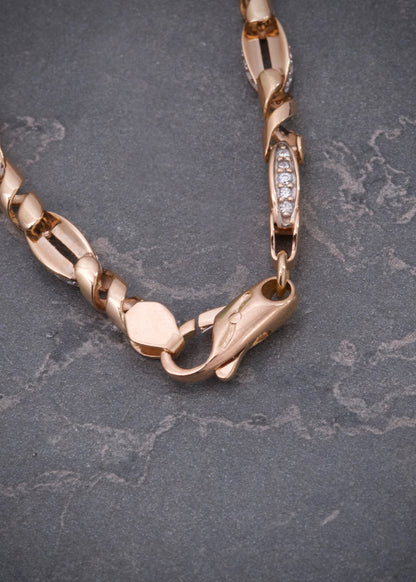 Tobillera rustica con swarovski blanco 24.4gr / Largo 27.5cm / Oro Rosado Nac B