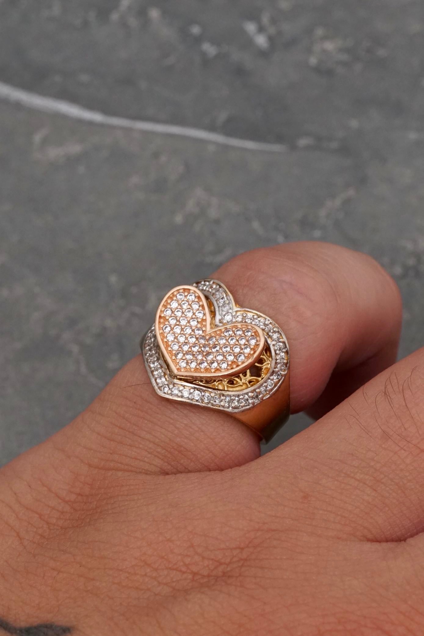 Anillo corazon con swarovski blanco 6gr / TALLA 5 1/2 / Dos Oros Nac P