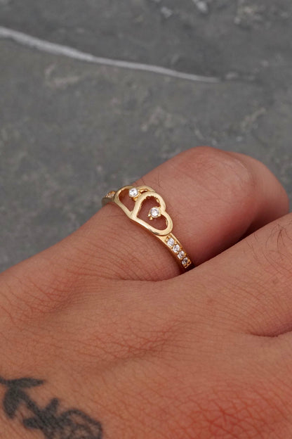 Anillo corazones con swarovski blanco 1.8gr / TALLA 7 1/4 / Oro Amarillo Nac P