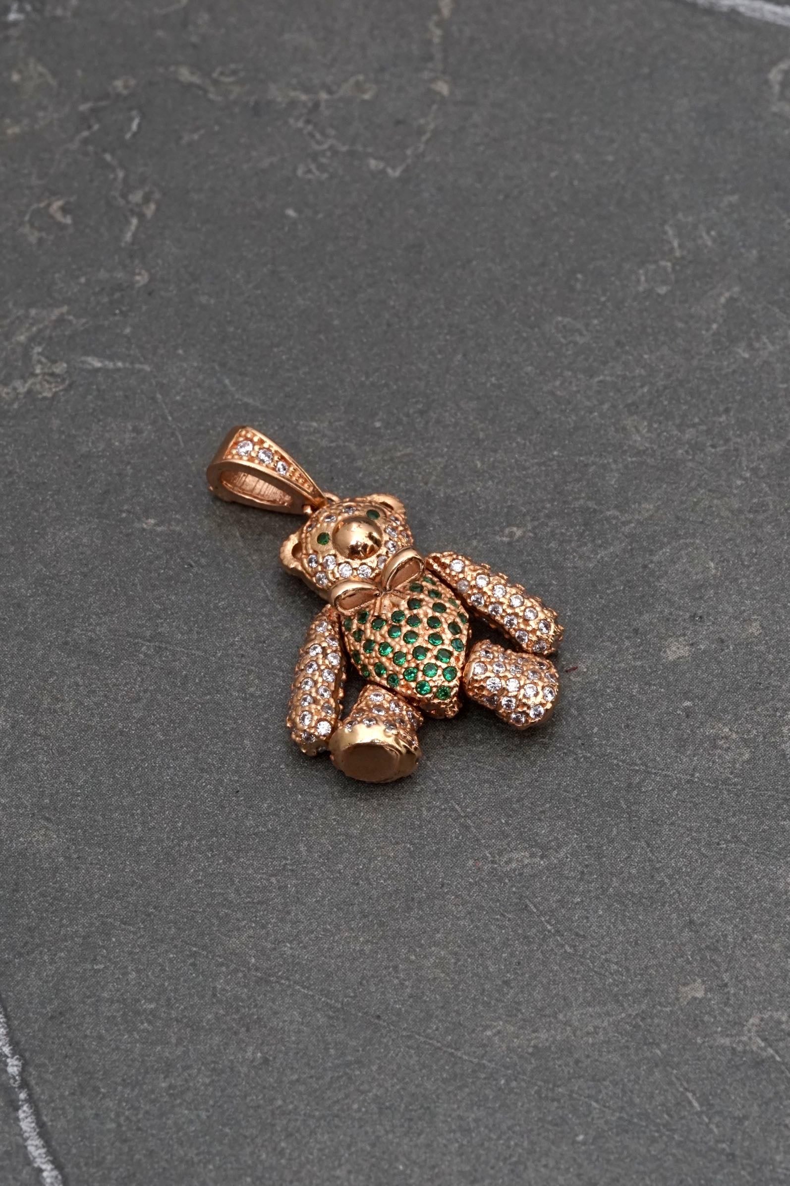 Dije articulado con swarovski verde y blanco 6.9gr / Largo 3cm / Oro Rosado Nac P