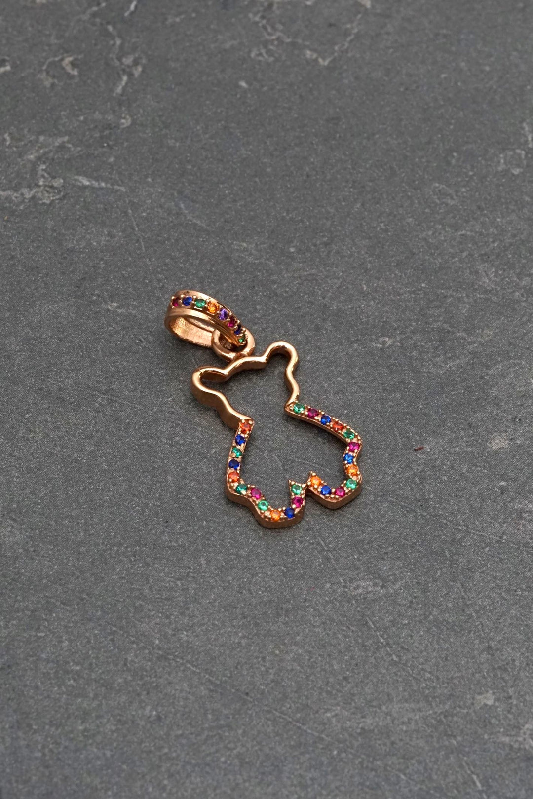 Dije oso th con swarovski multicolor 1.5gr / Largo 2.5cm — Oro Rosado