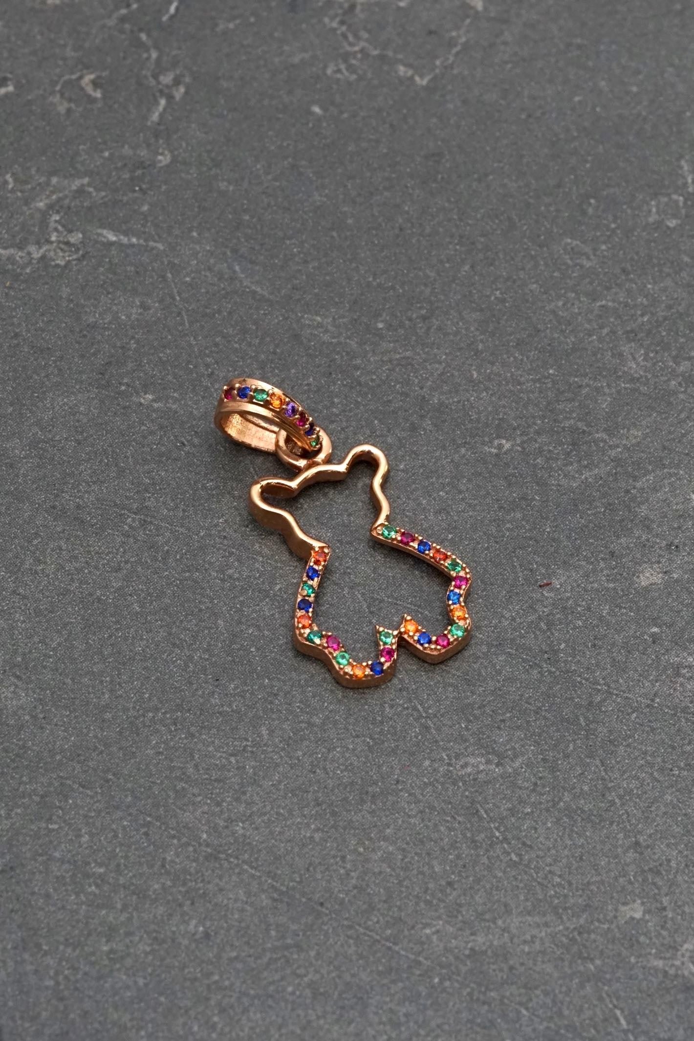 Dije oso th con swarovski multicolor 1.5gr / Largo 2.5cm / Oro Rosado Nac P